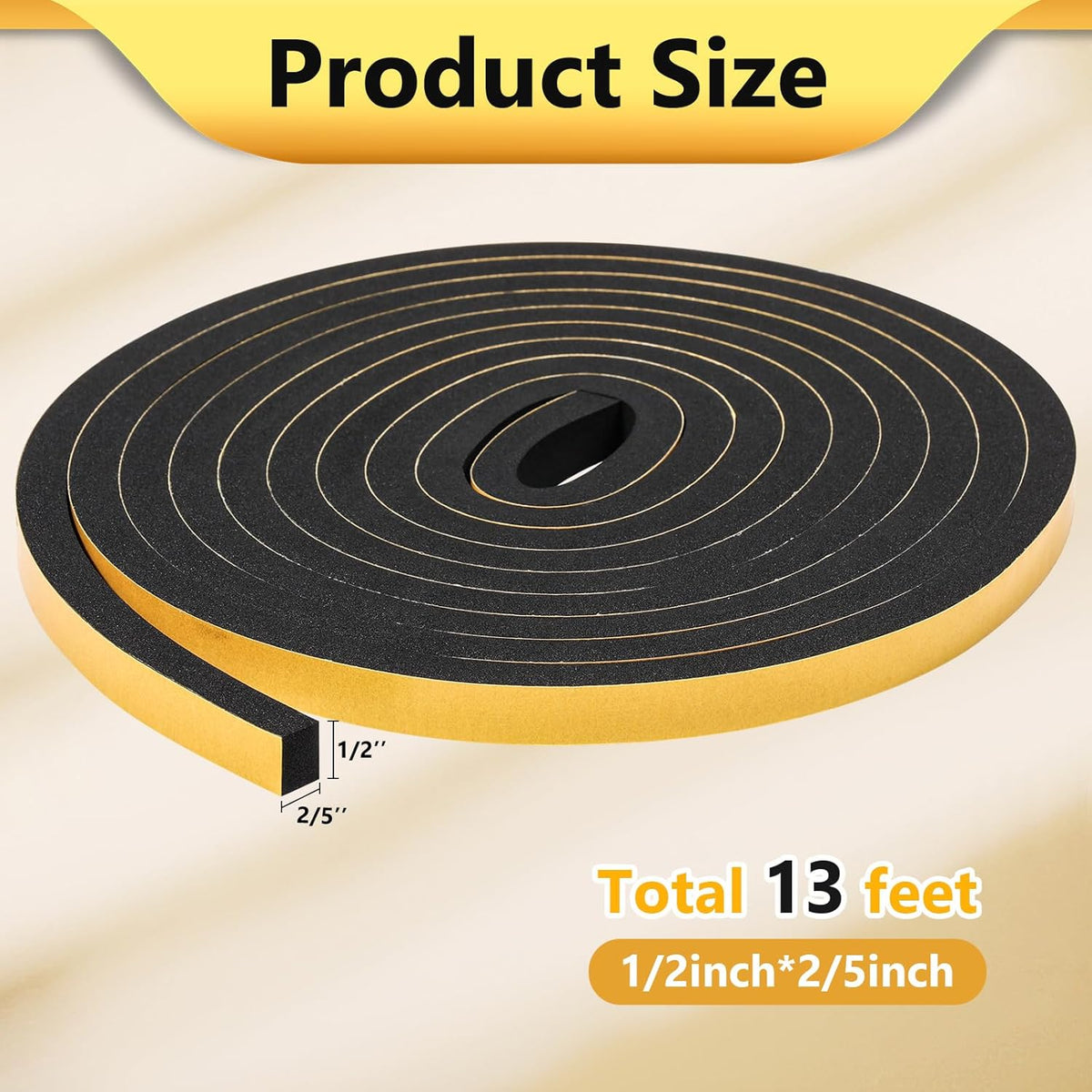 13Feet Weather Stripping (1/2 Inch X 2/5 Inch) Door Seal Strip, Strong Adhesive, Lightproof