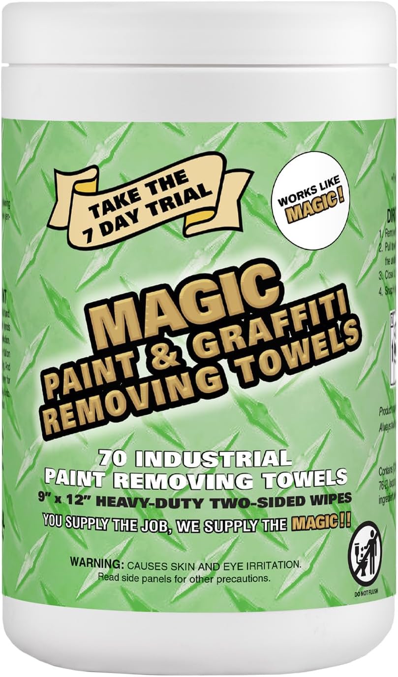 Magic Heavy Duty Paint & Graffiti Removing Wipes - Dual Sided Industrial Cleaning Towels |