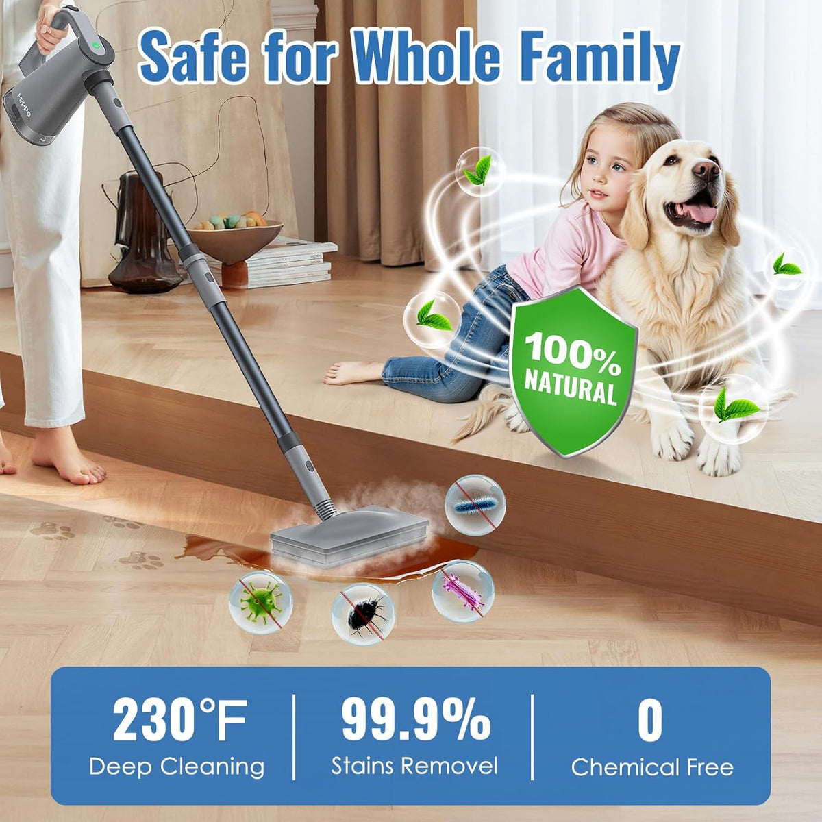 FEPPO Steam Mop with Detachable Handheld Steam Cleaner for Home and Floor Cleaning, 10-in-1