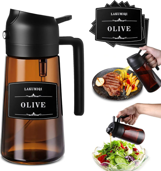 2-in-1 Glass Oil Dispenser & Sprayer - 16oz/470ml Leakproof Olive Oil Sprayer Bottle for Cooking