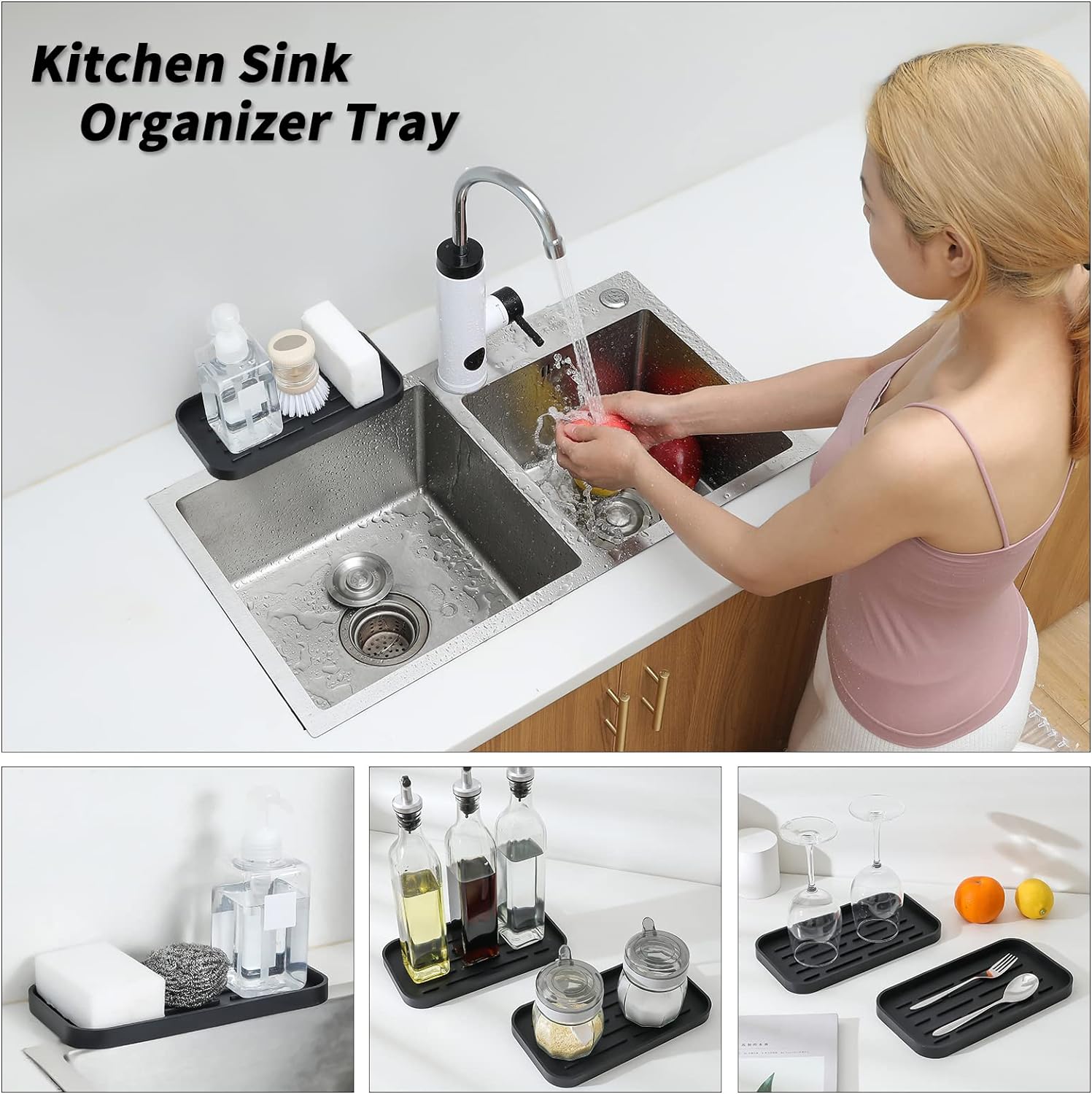Silicone Kitchen Sink Organizer Tray for Multiple Usage,Eco-Friendly Sponges Holder for Kitchen