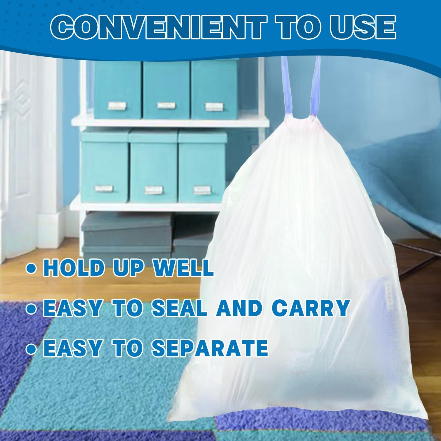 Small Trash Bags 4 Gallon with Drawstring, 1.1 Mil 15 Liter White Thick Unscented Small Plastic