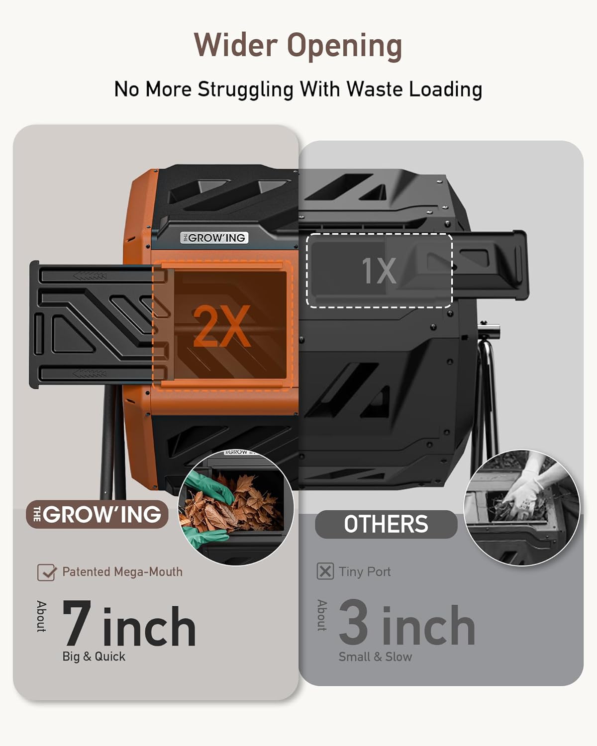THEGROW'ING Updated 43 Gallon Compost Bin Outdoor, Fast Assemble Tumbling Composter, Dual Chamber