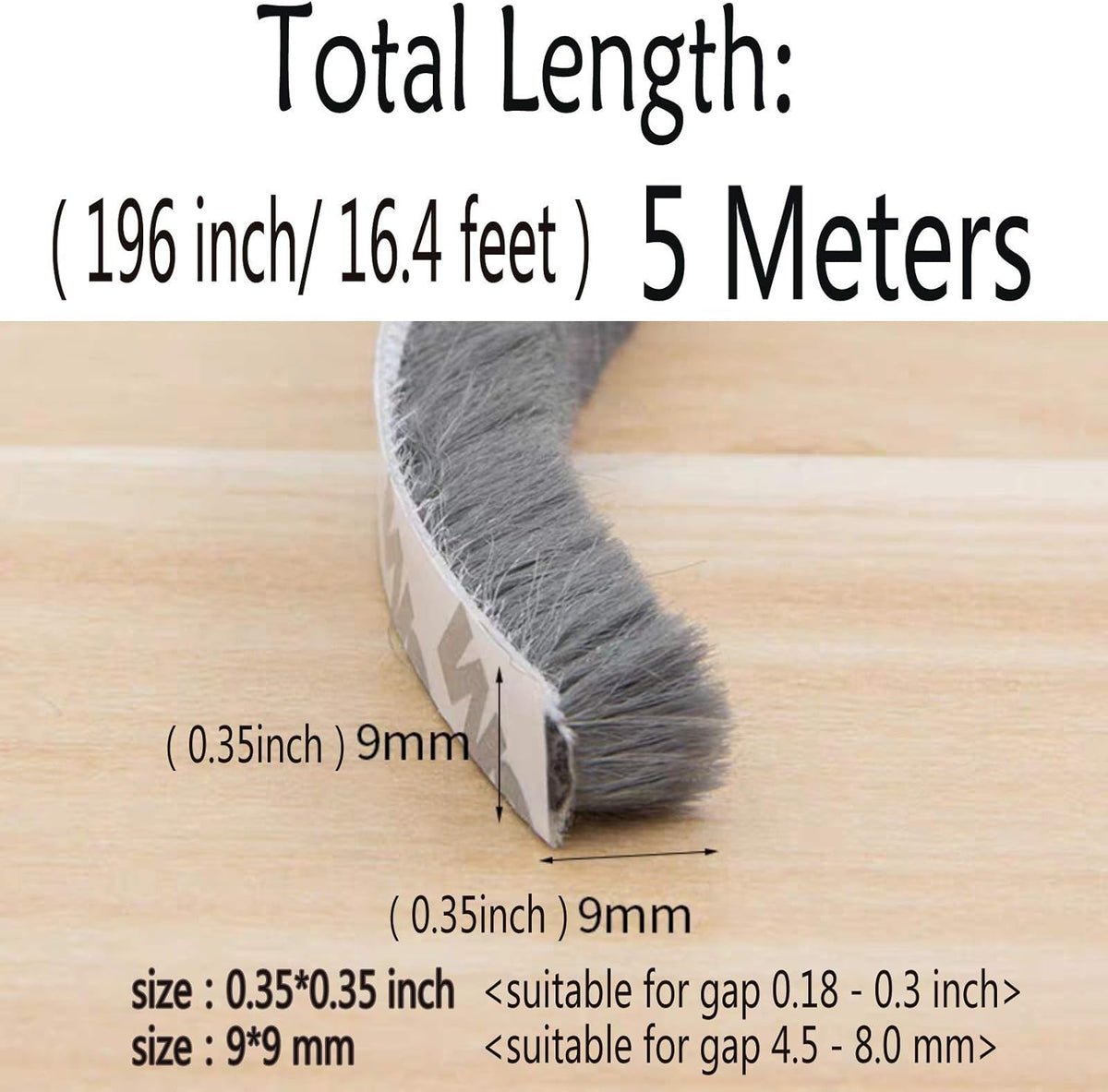 Self-Adhesive Pile Weather Stripping Seal for Sliding Windows and Door Frames, 16.5ft x 11/32 inch
