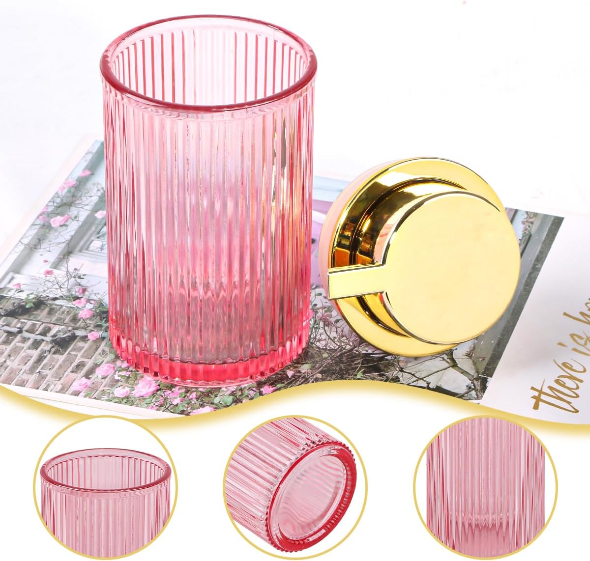 Pink Foaming Soap Dispenser, 12 Oz Glass Foaming Hand Soap Dispenser with Gold Pump, Bathroom