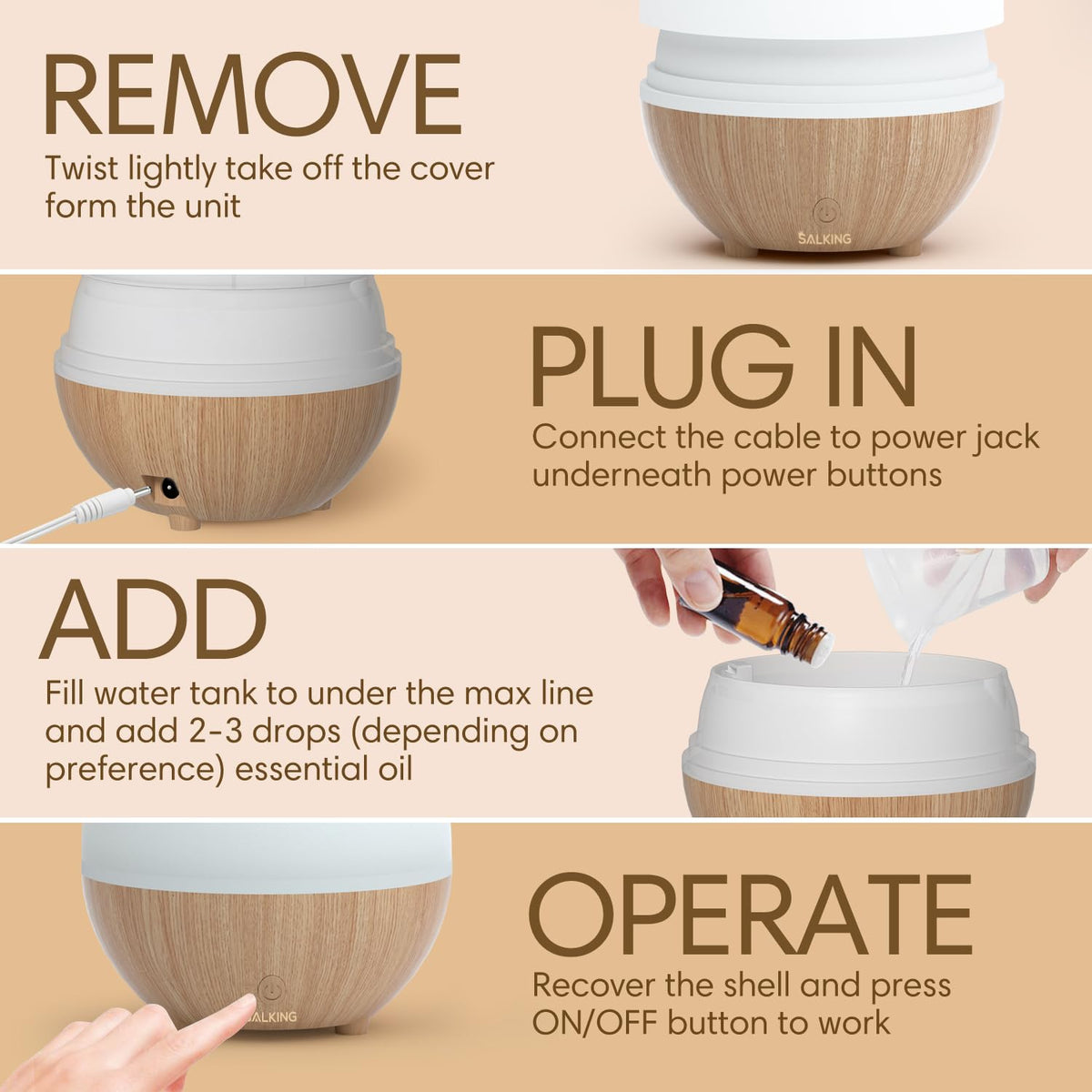 SALKING Essential Oil Diffuser 2 Pack, 100ml Aromatherapy Diffuser for Home – view 7