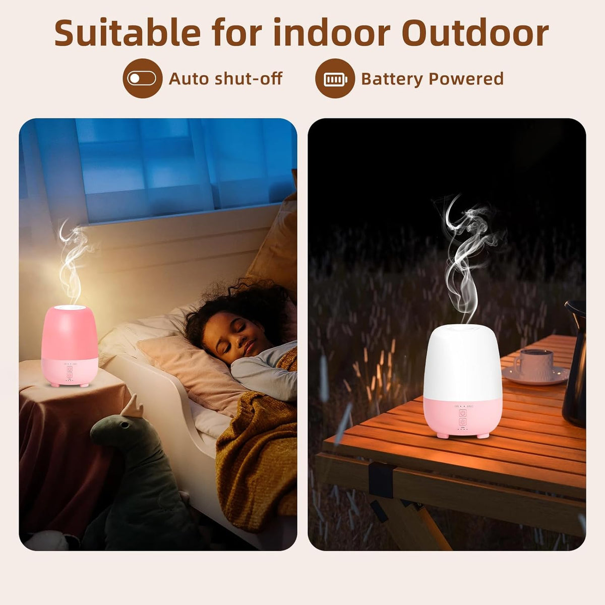Cordless Essential Oil Diffuser 150ML, Rechargeable Battery, 7H Runtime, 7 LED Lights, Mini