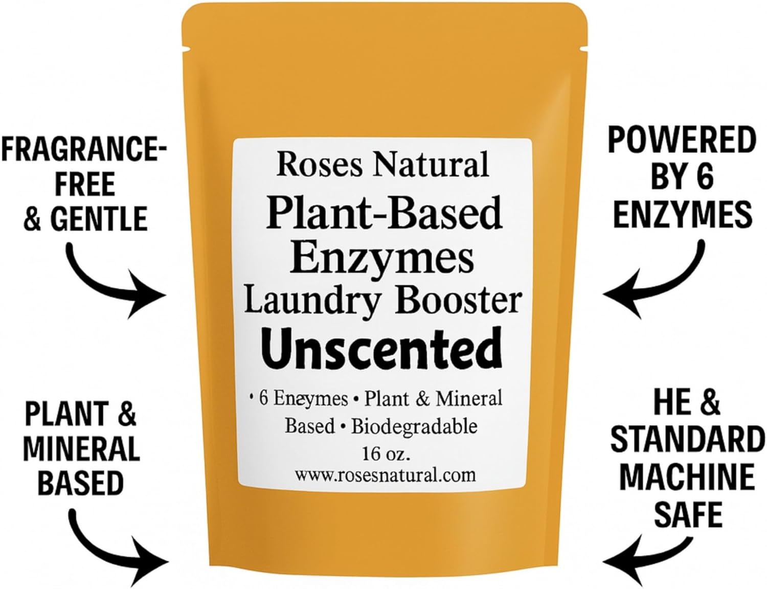 Natural Enzyme Laundry Booster – Unscented | 6 Enzymes | Fragrance-Free | Biodegradable | HE Safe