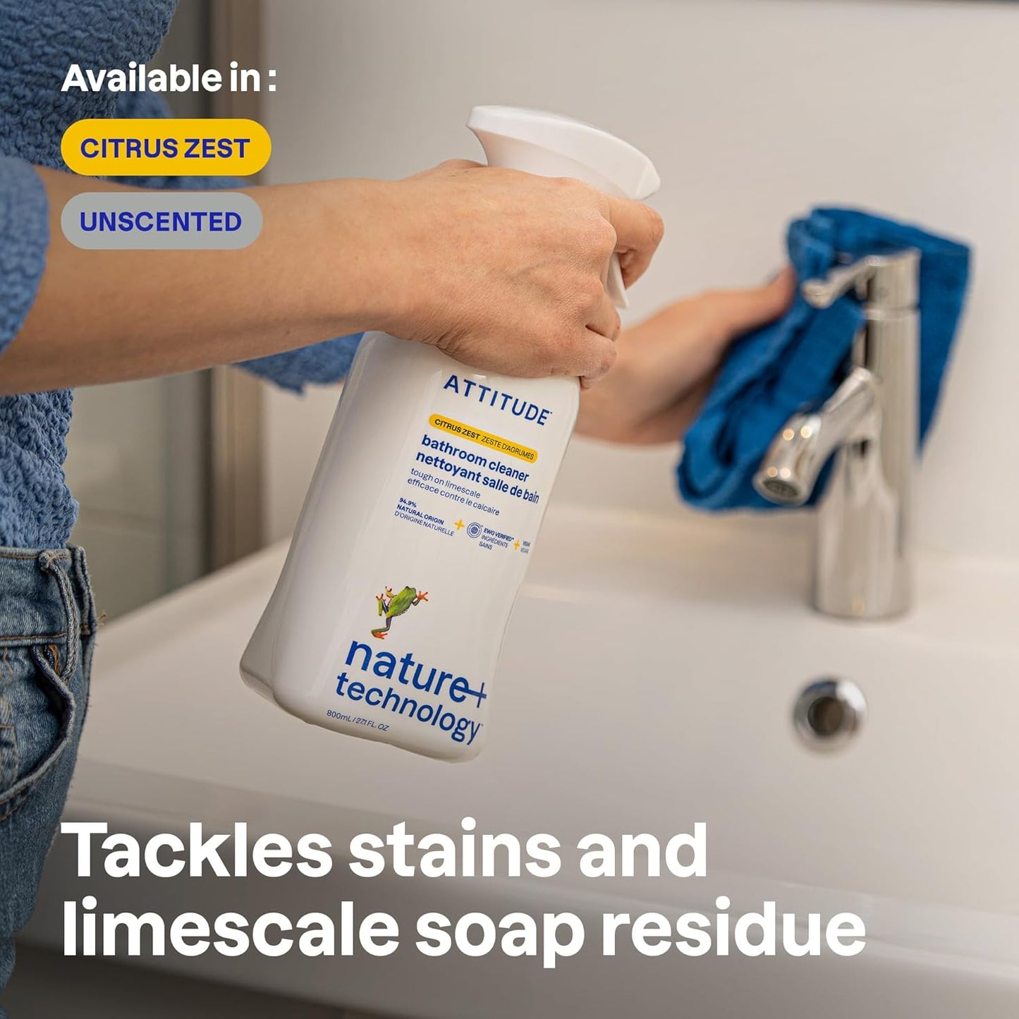 ATTITUDE Bathroom Cleaner Spray, EWG Verified, Plant-Based & Vegan, Safe for Bathroom Surfaces
