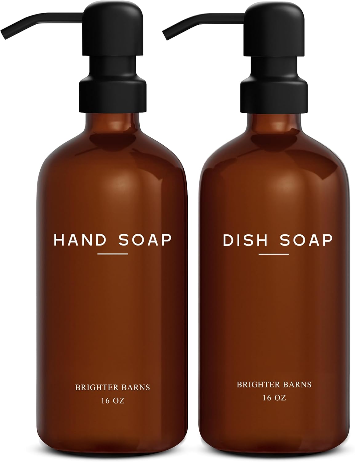 Amber Glass Hand and Dish Soap Dispenser Set by Brighter Barns - Modern Kitchen Decor & Accessories