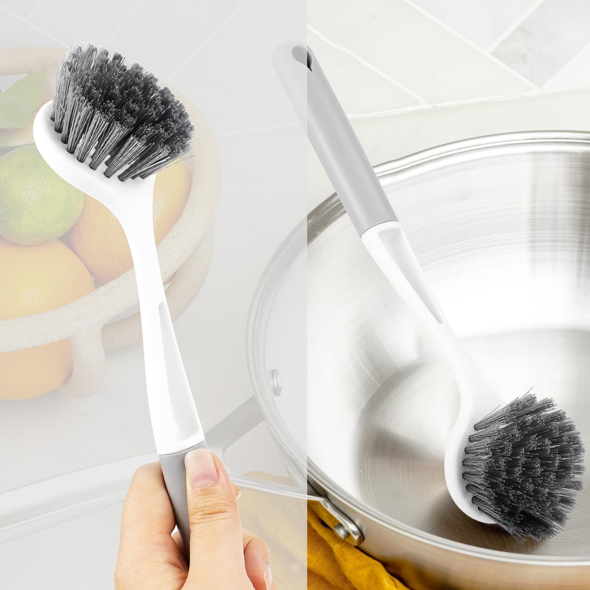2 Pack Kitchen Scrub Brushes for Cleaning Dish Brush with Handle for Pans, Pots, Kitchen Sink