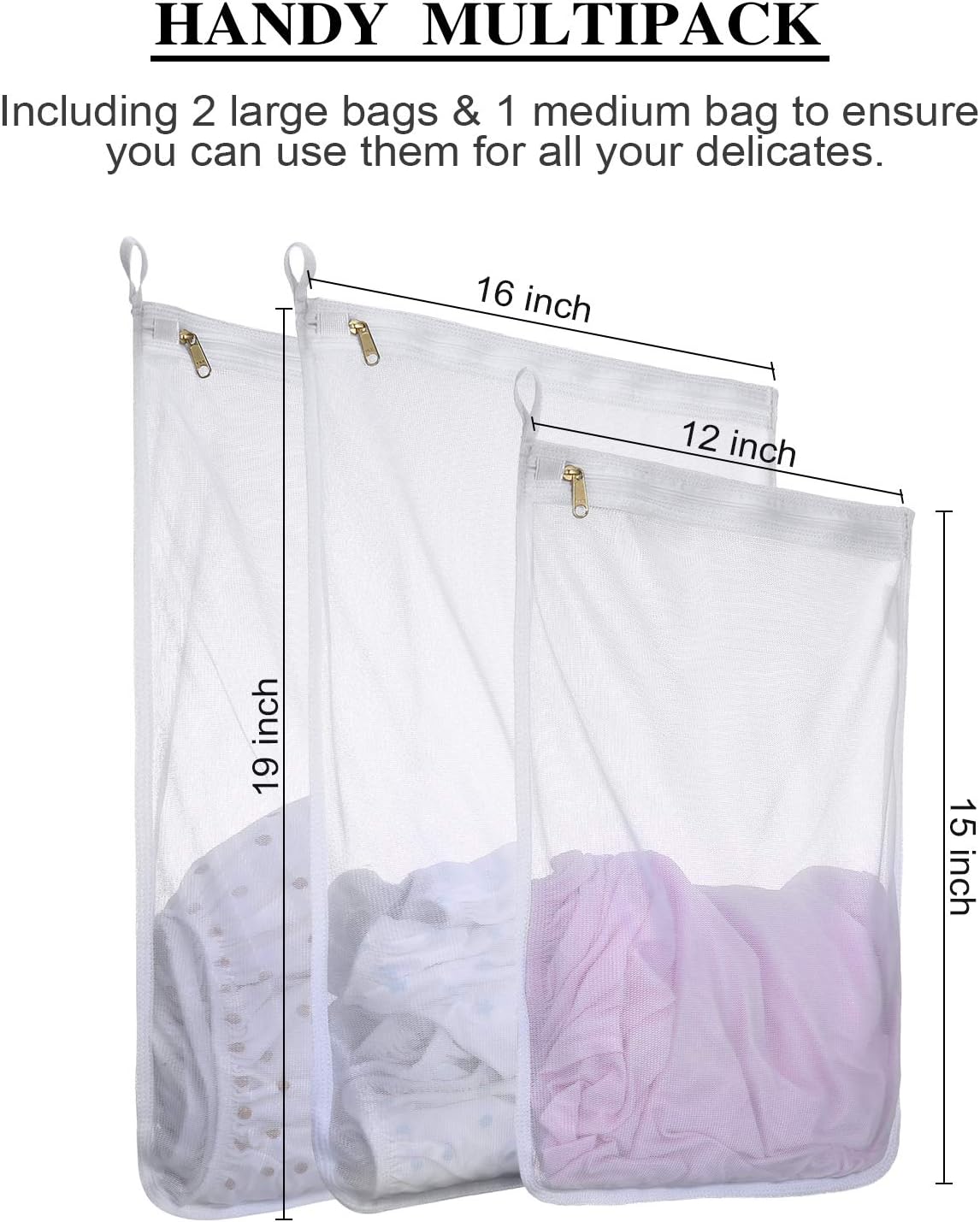 Reusable Mesh Laundry Bags, Delicates Garment Washing Bags for Travel/College, Durable Zipper