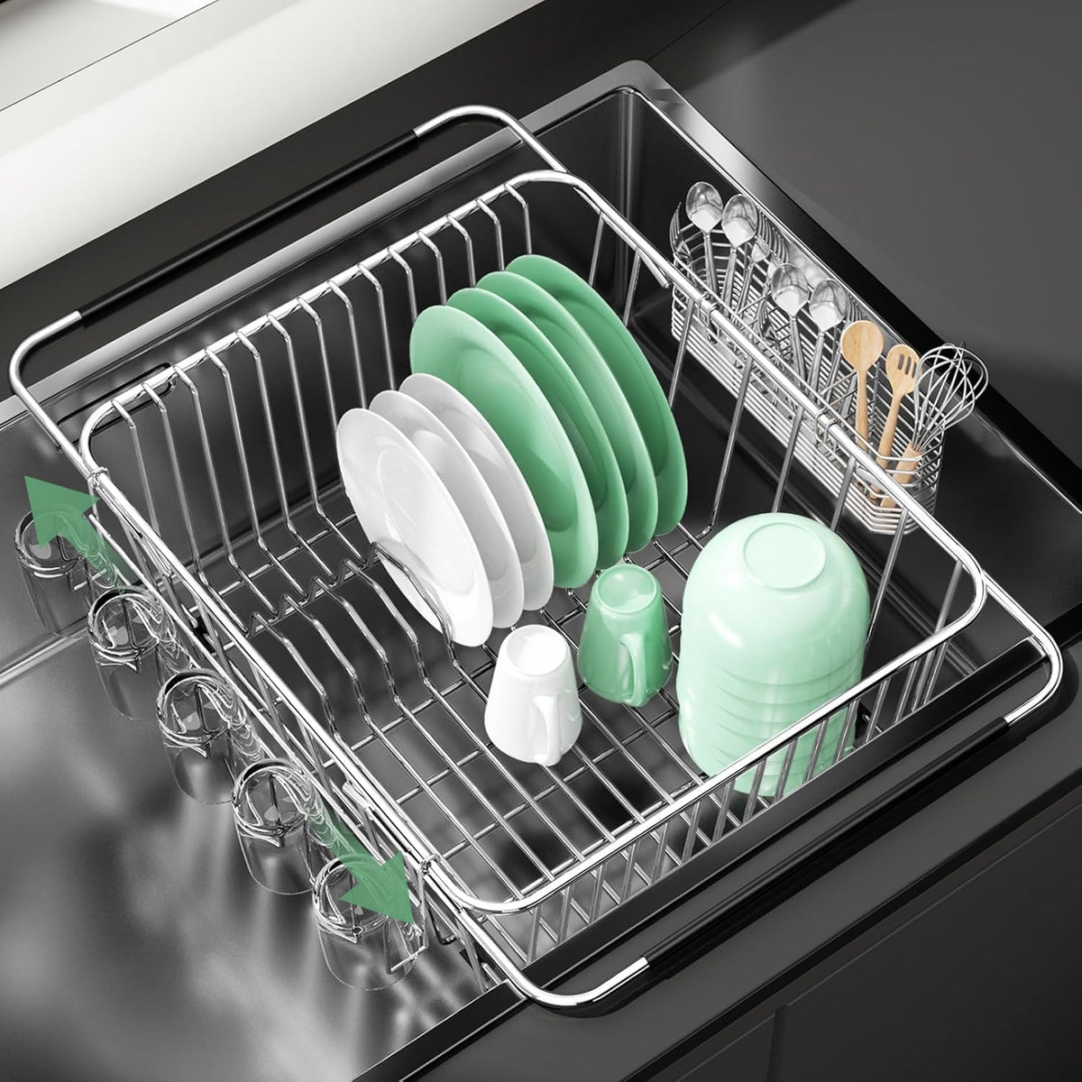 Dish Drying Rack in Sink, Extendable Stainless Steel Dish Drainers for Kitchen Counter, Anti-Rust