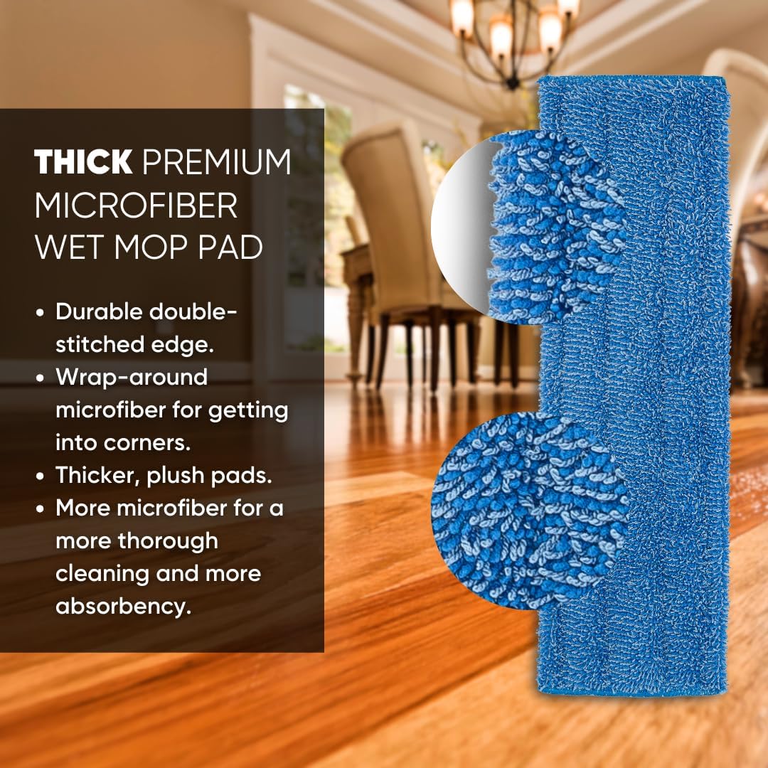 Microfiber Wholesale 18" Absorbent Microfiber Wet Mop Pad - Reusable, Machine Washable, Refills (2