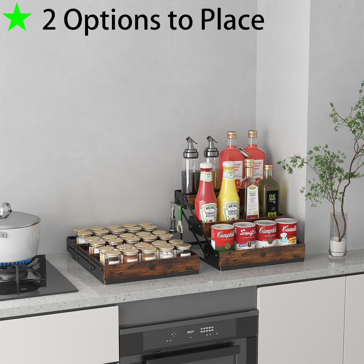 3 Tier Spice Rack Organizer for Cabinet, Foldable Spice Rack for Countertop, Cabinet Drawers Rustic
