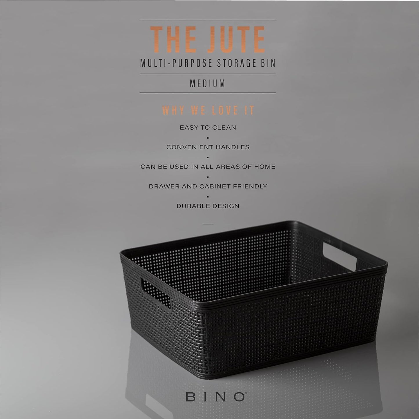BINO | Woven Plastic Basket | Medium (Black), 4-Pack | THE JUTE COLLECTION | Home Organization