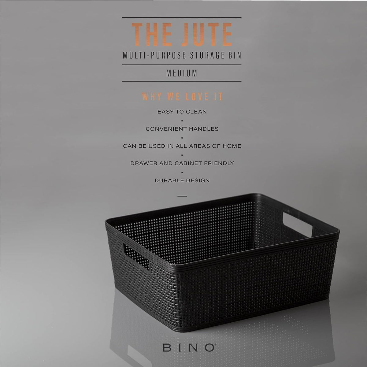 BINO | Woven Plastic Basket | Medium (Black), 4-Pack | THE JUTE COLLECTION | Home Organization