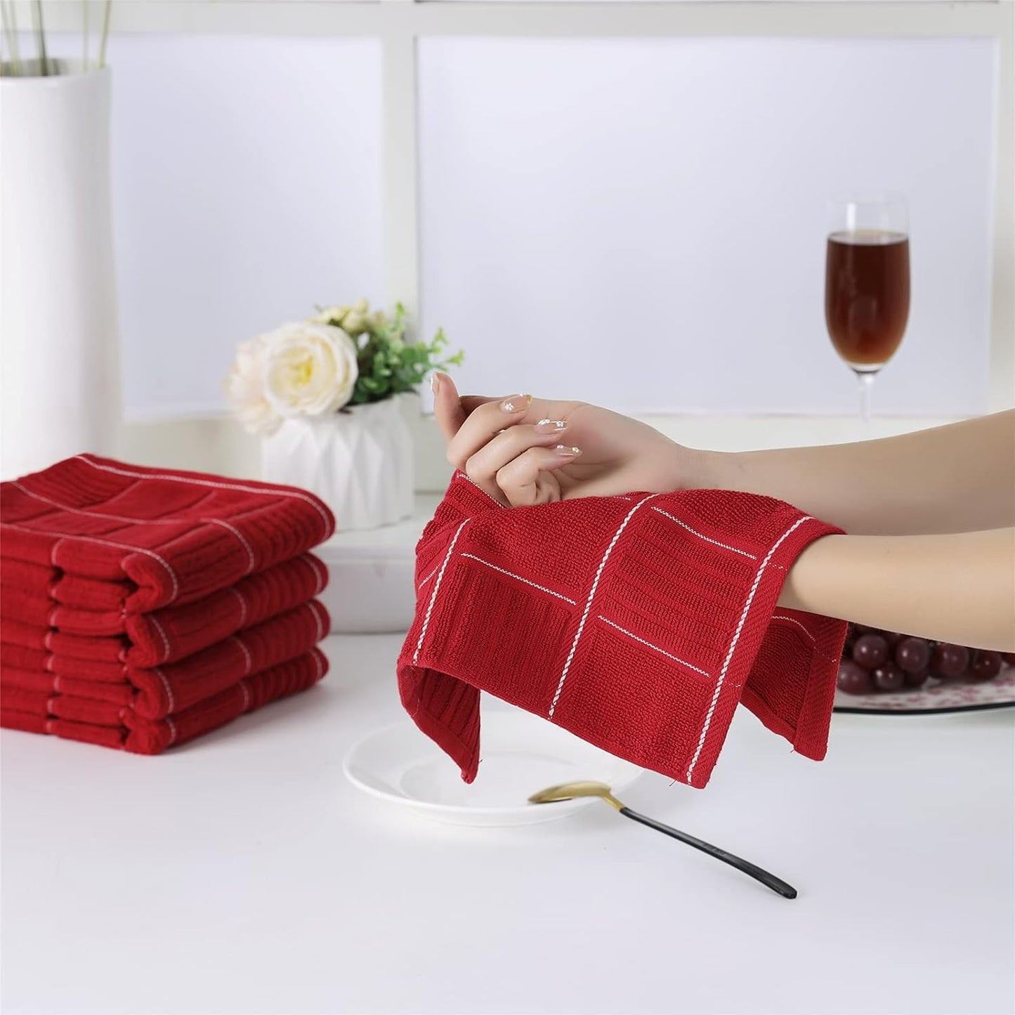 Glynniss Kitchen Towels and Dishcloths Set, Four Kitchen Dish Towels 16x26 Inches, Four Absorbent