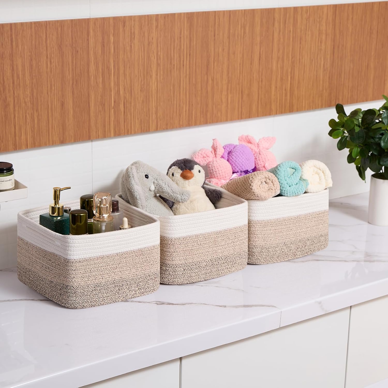 Small Organizing Baskets for Cubes Shelf, 9.7x9.7x7.1 Inch Rope Woven Storage Bins for Nursery