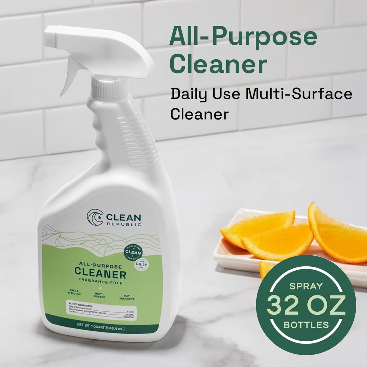 Clean Republic All-Purpose Cleaner, Daily Use Cleaning Spray for Kitchens, Bathrooms, and More, 32