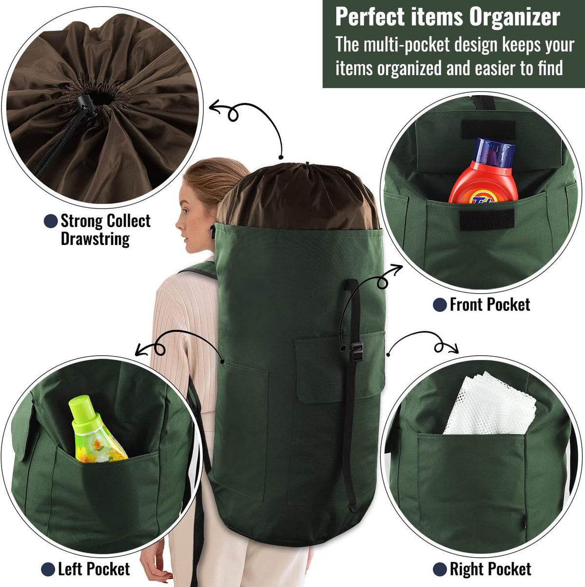 Laundry Bag Backpack, 125L Extra Large Travel Laundry Bags with Shoulder Straps, Adjustable &
