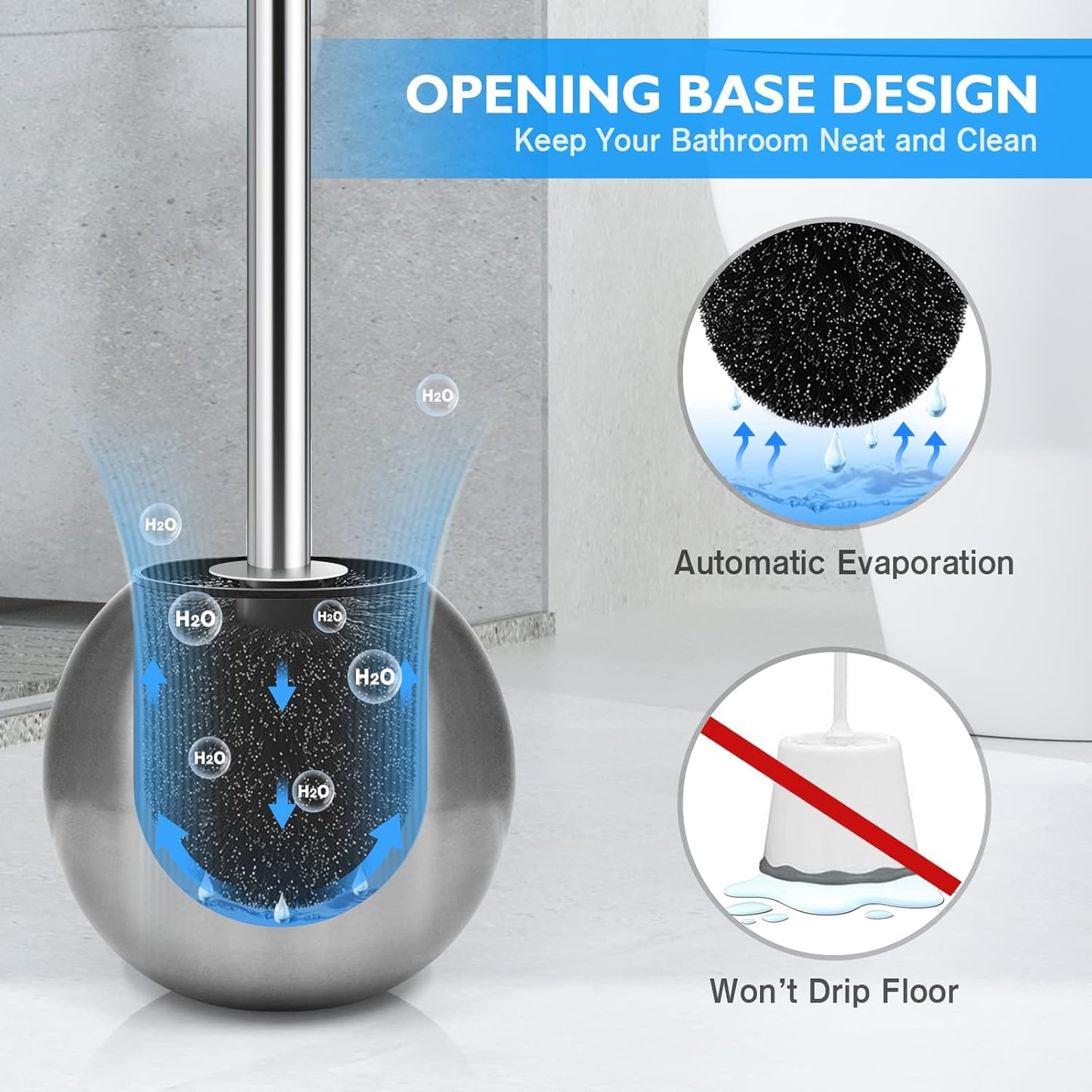 Toilet Brush and Holder 2 Pack, 304 Stainless Steel Toilet Brush with Extended and Durable