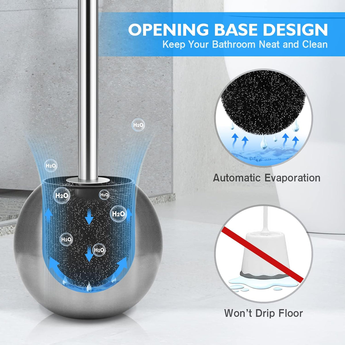 Toilet Brush and Holder 2 Pack, 304 Stainless Steel Toilet Brush with Extended and Durable