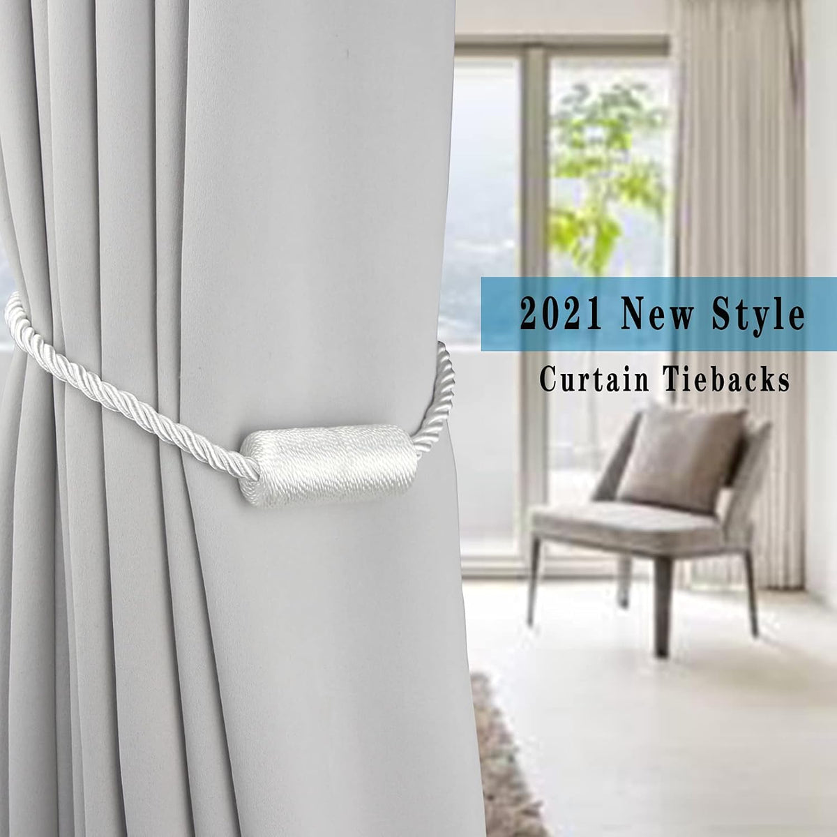 6 Pack White Strong Magnetic Curtain Tiebacks Outdoor Elegant Decorative Tie Backs Modern Rope