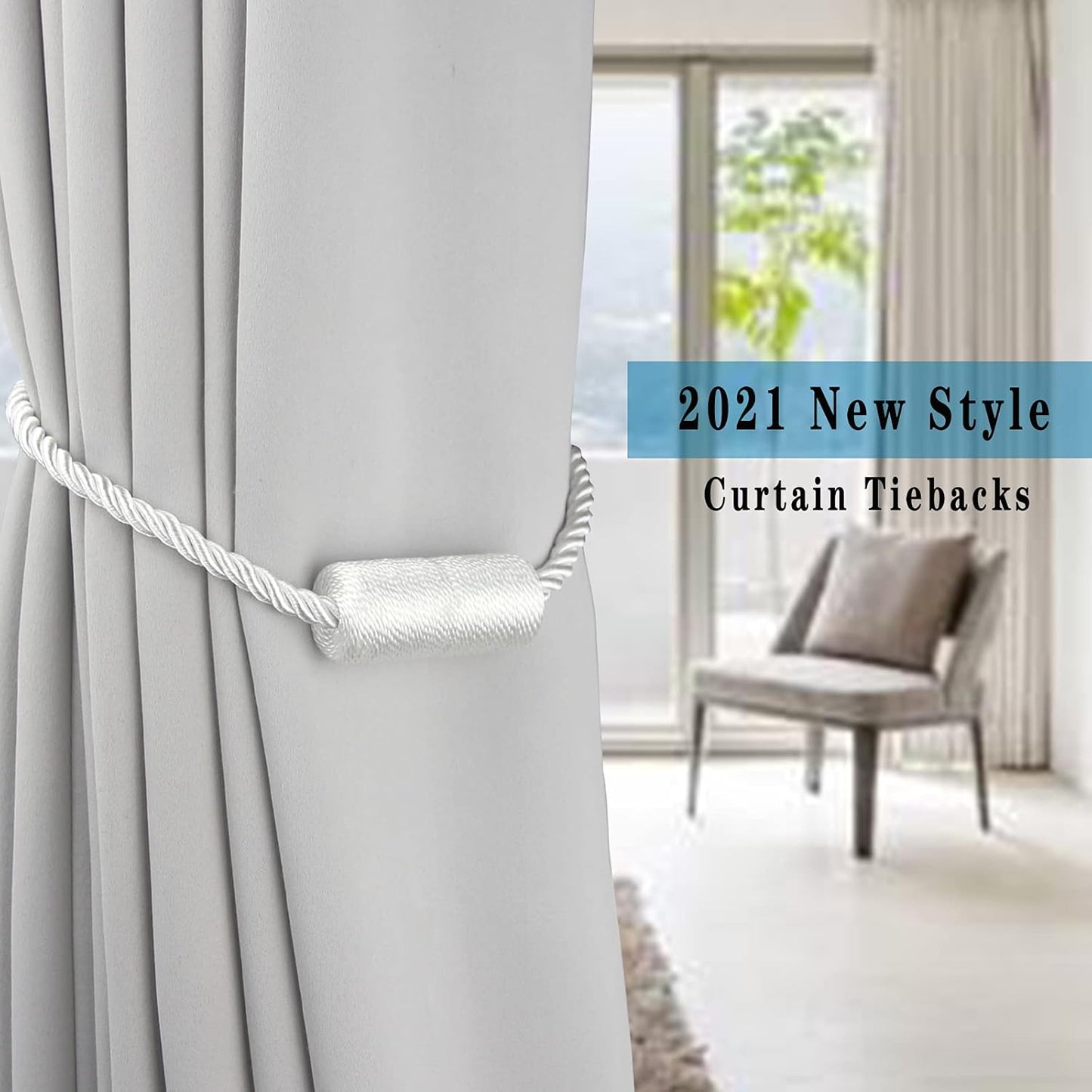 4 Pack White Strong Magnetic Curtain Tiebacks Outdoor Elegant Decorative Tie Backs Modern Rope