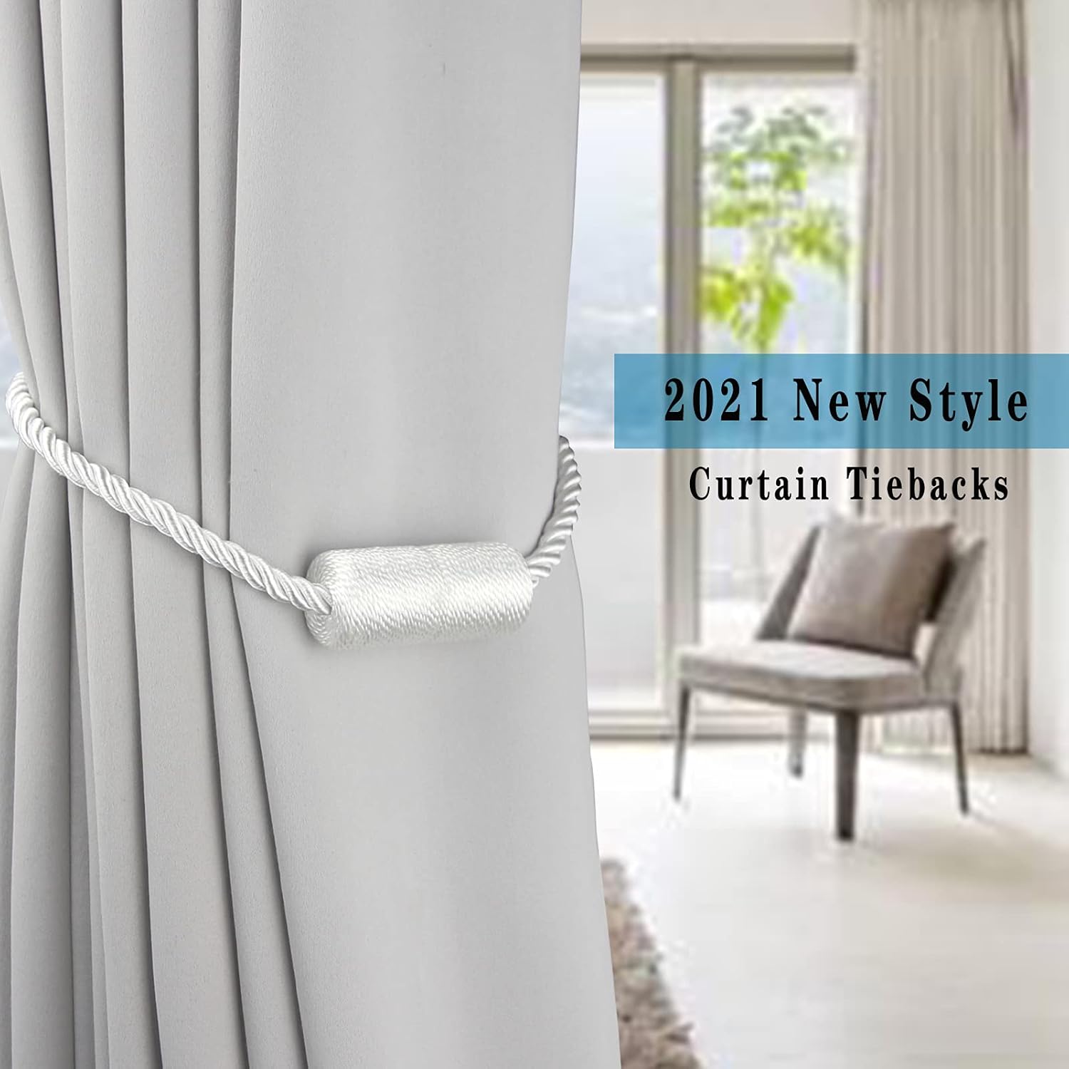 4 Pack White Strong Magnetic Curtain Tiebacks Outdoor Elegant Decorative Tie Backs Modern Rope