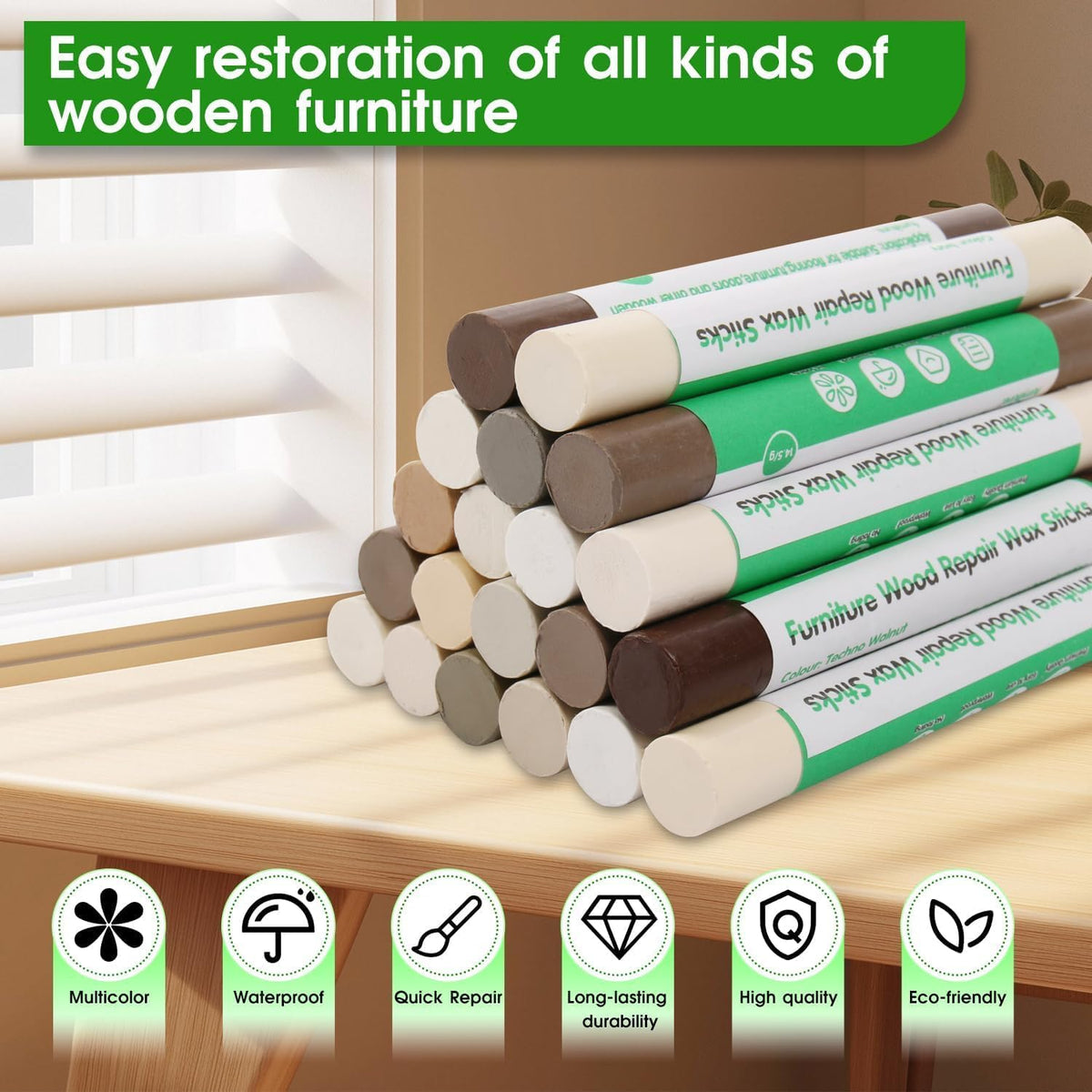 Furniture Markers Touch Up, 20 Colors Wood Filler Sticks, Wood Wax Crayons for Repairing Scratches