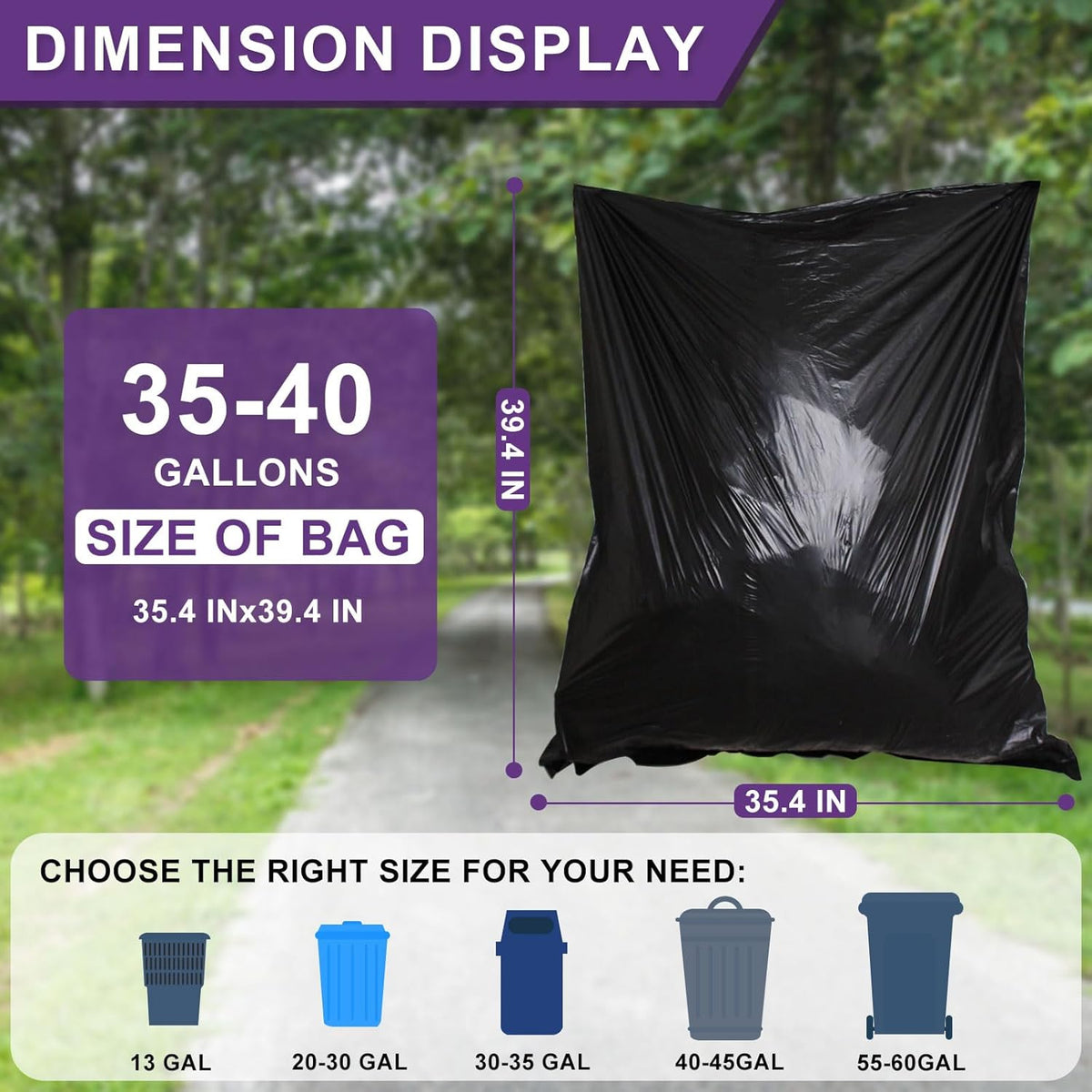 35-40 Gallon Black Trash Bags 120 Count - 35" x 40" Large Garbage Bags, 30+ Gallon Strong Trash Can