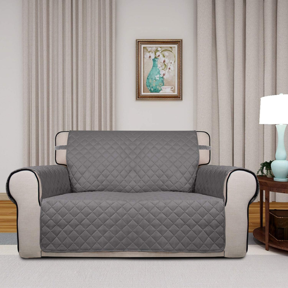 PureFit Reversible Quilted Sofa Cover, Water Resistant Medium Slipcover Furniture Protector