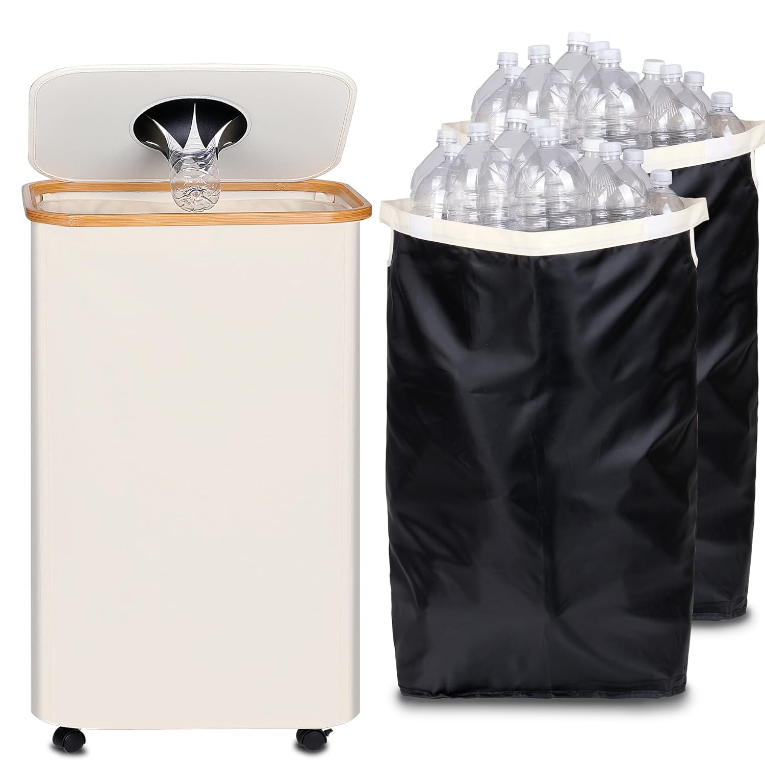 efluky Recycle Bins for Kitchen 100L (26 Gallon), Recycling Bin with Wheels and 2 Removeable and