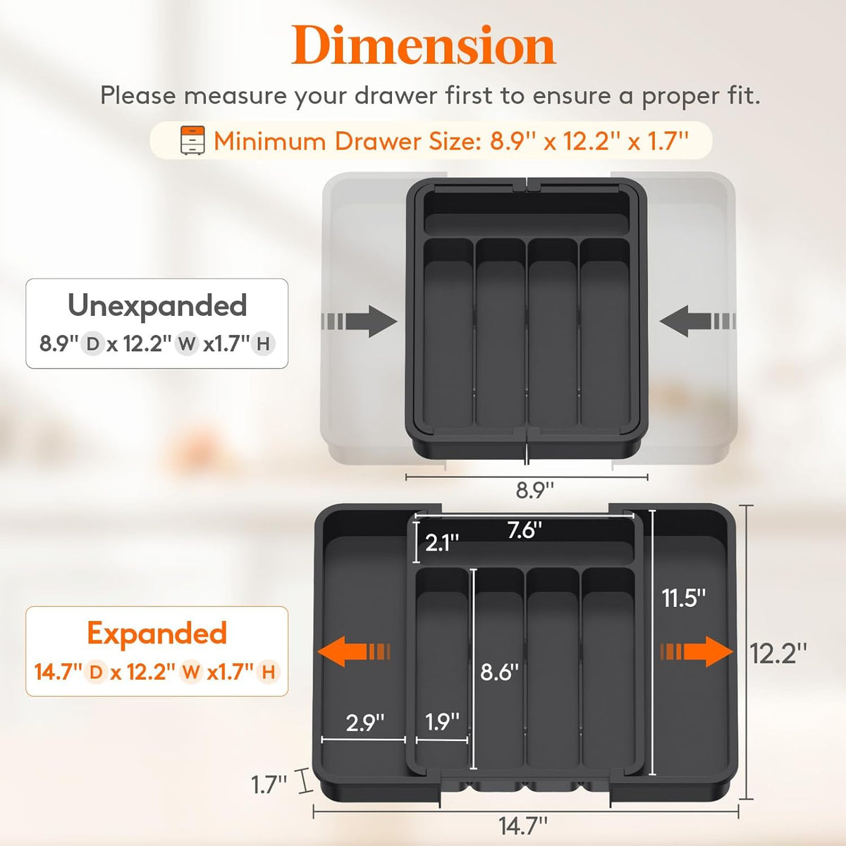 Lifewit Silverware Drawer Organizer, Expandable BPA Free Utensil Tray for Kitchen, Adjustable