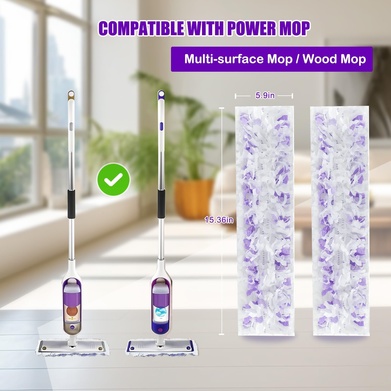 50 Count Disposable Mopping Pads Refills for PowerMop Mopping Pads Multi-Surface Household