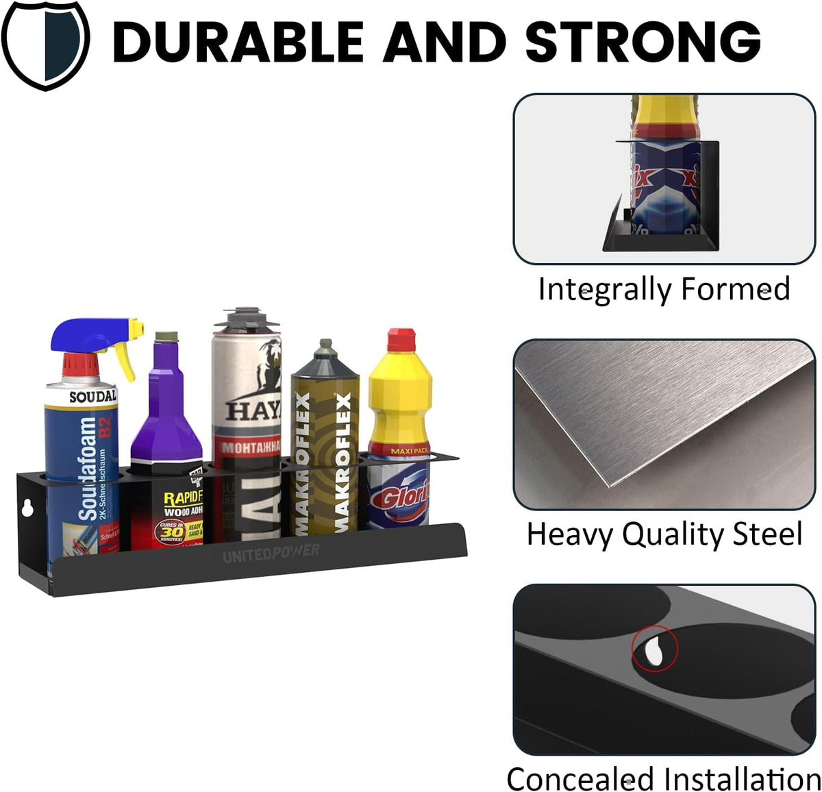 UNITEDPOWER 5 Aerosol Spray Can Holder, Paint Bottle Storage Rack, Steel Wall Mount Shelf, Tool