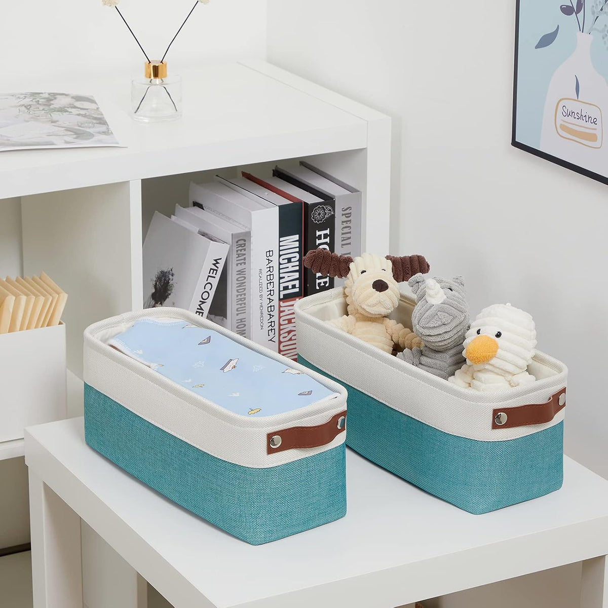 DULLEMELO Small Bathroom Closet Storage Baskets Canvas Fabric Storage Bins for Toilet 2 Pack