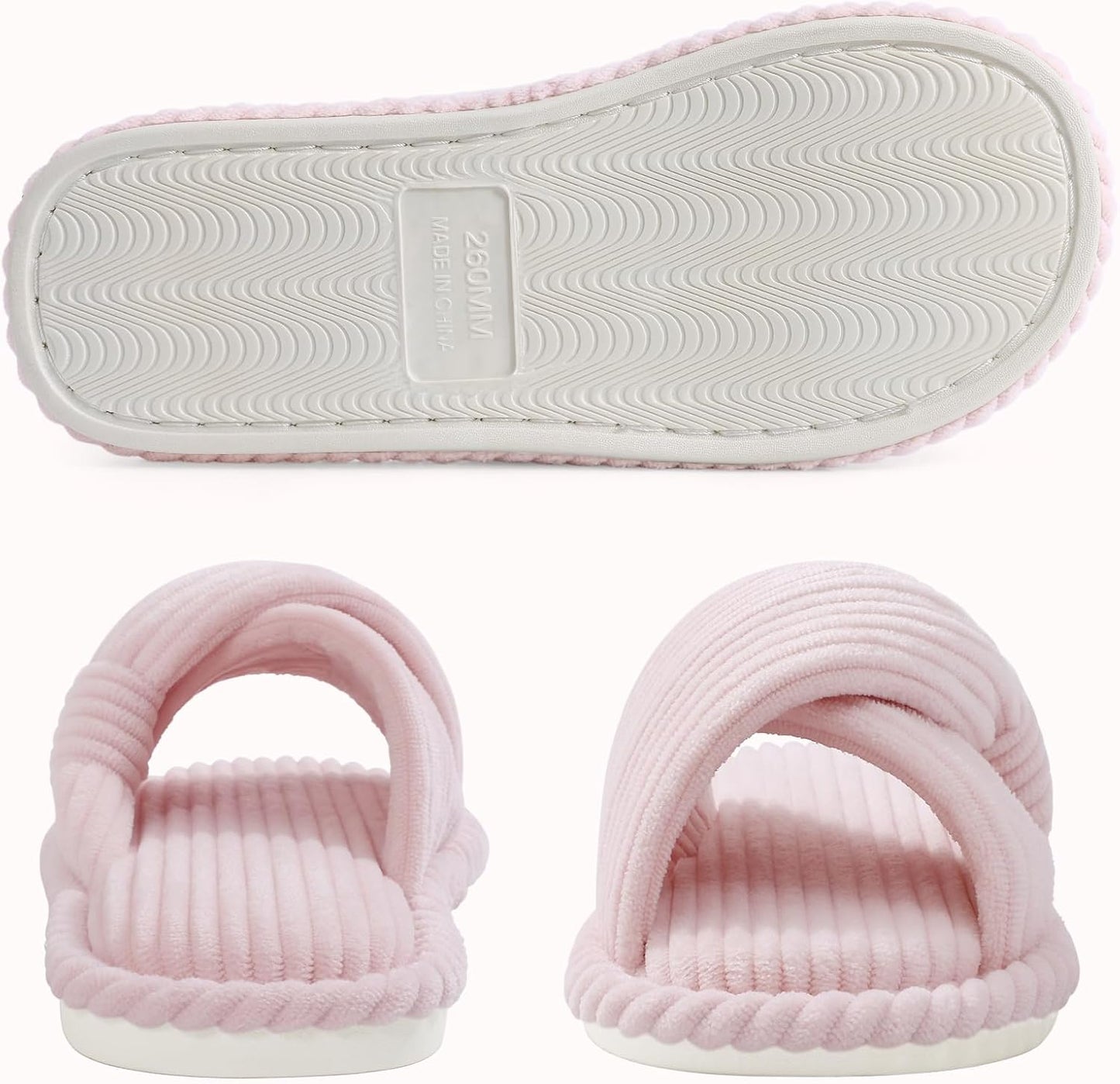 Evshine Summer House Slippers for Women Corduroy Cross Bow Indoor Slippers Open Toe Slip On Bedroom