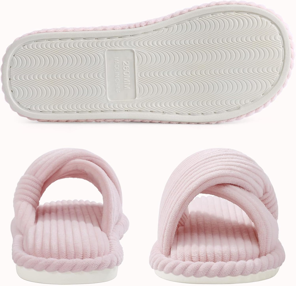 Evshine Summer House Slippers for Women Corduroy Cross Bow Indoor Slippers Open Toe Slip On Bedroom