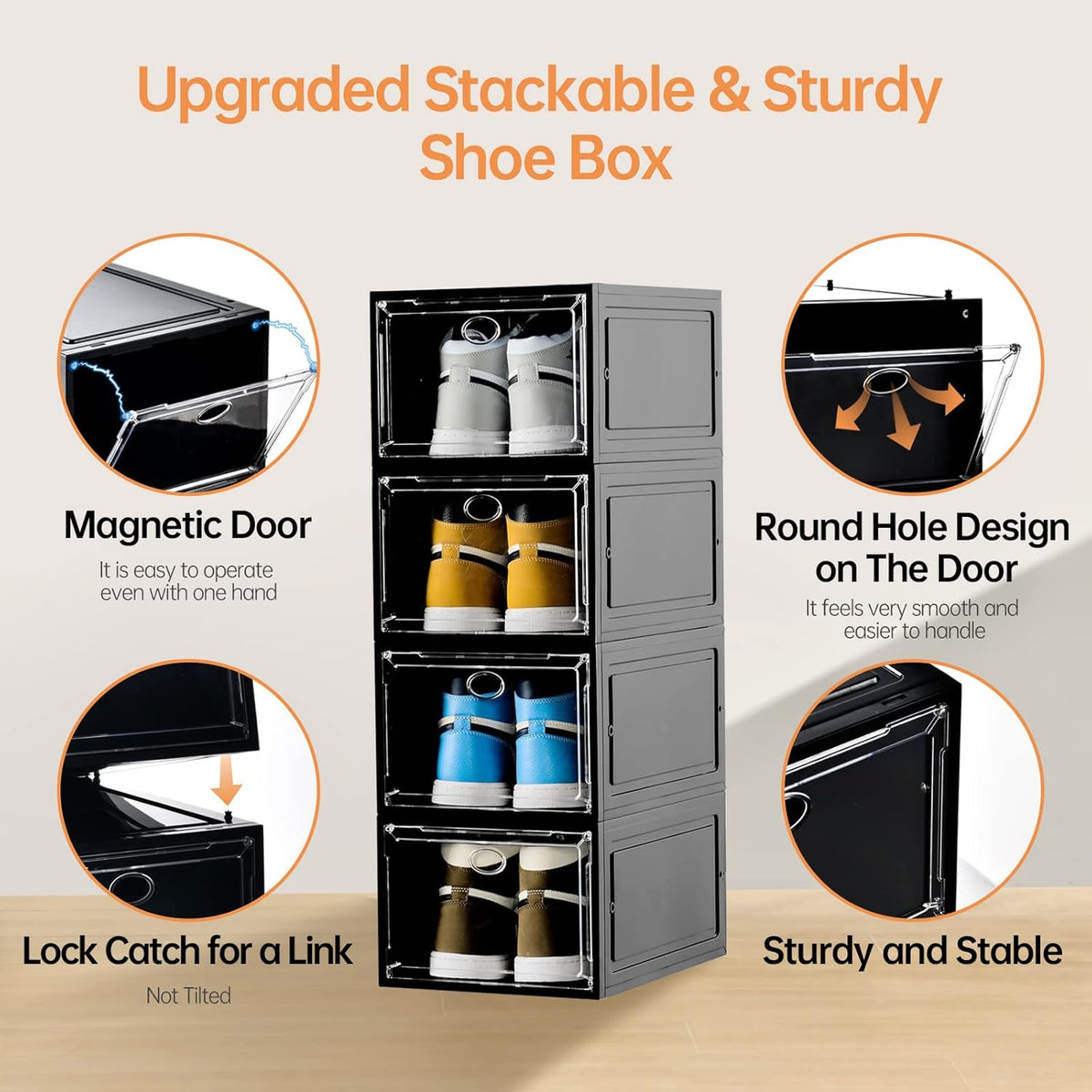 12 Pack Shoe Boxes Stackable,Upgraded Sturdy Shoe Storage Boxes with Clear Magnetic