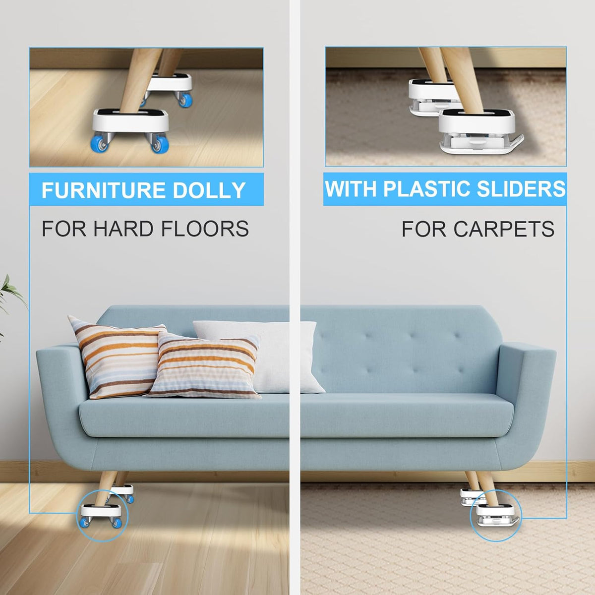 New Upgraded Furniture Sliders for Hard Floors & Carpets, 2-in-1 Furniture Movers with Wheels