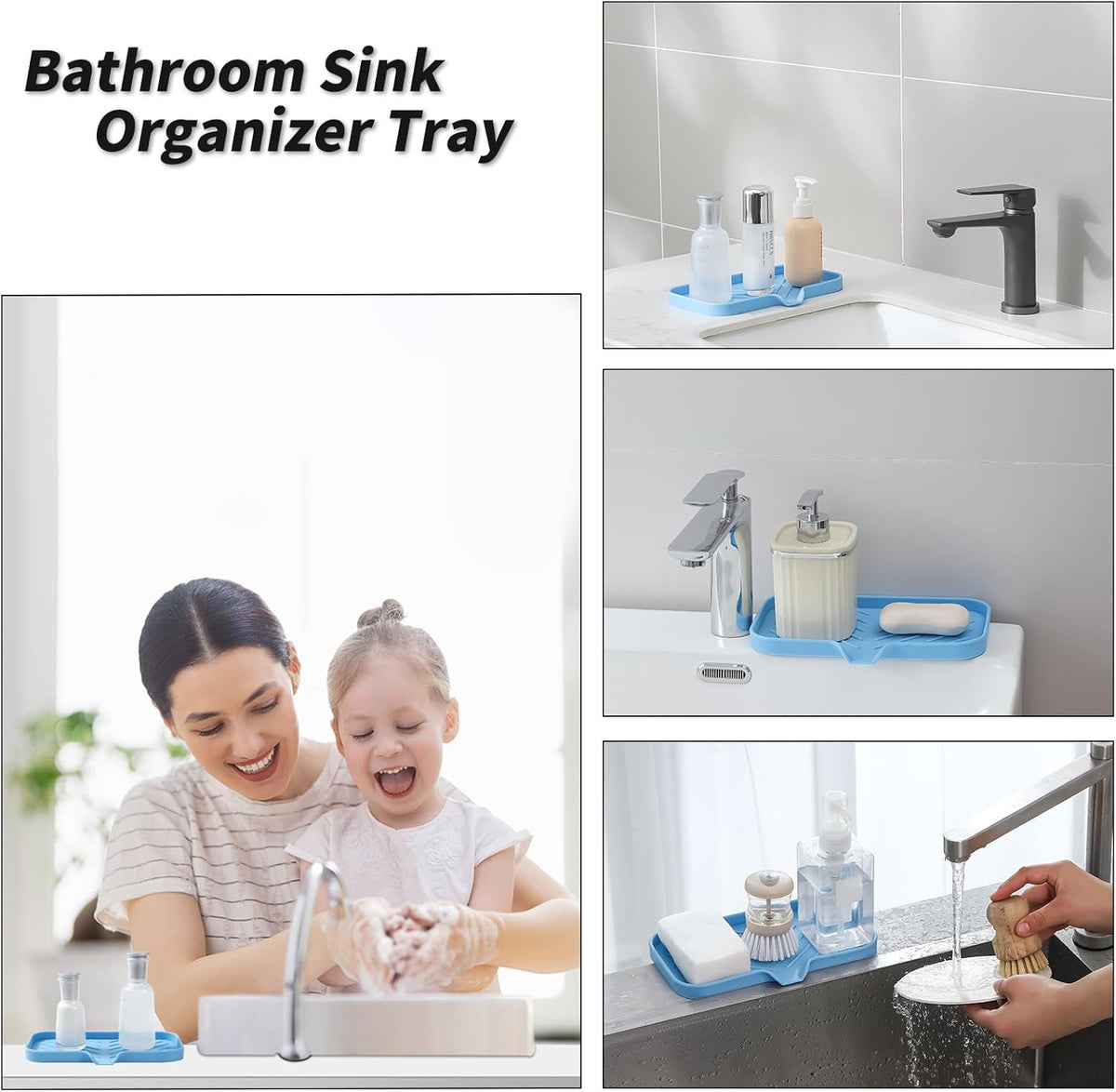 Silicone Bathroom Soap Dishes with Drain Spout-Bathroom and Kitchen Sink Organizer,Sponge