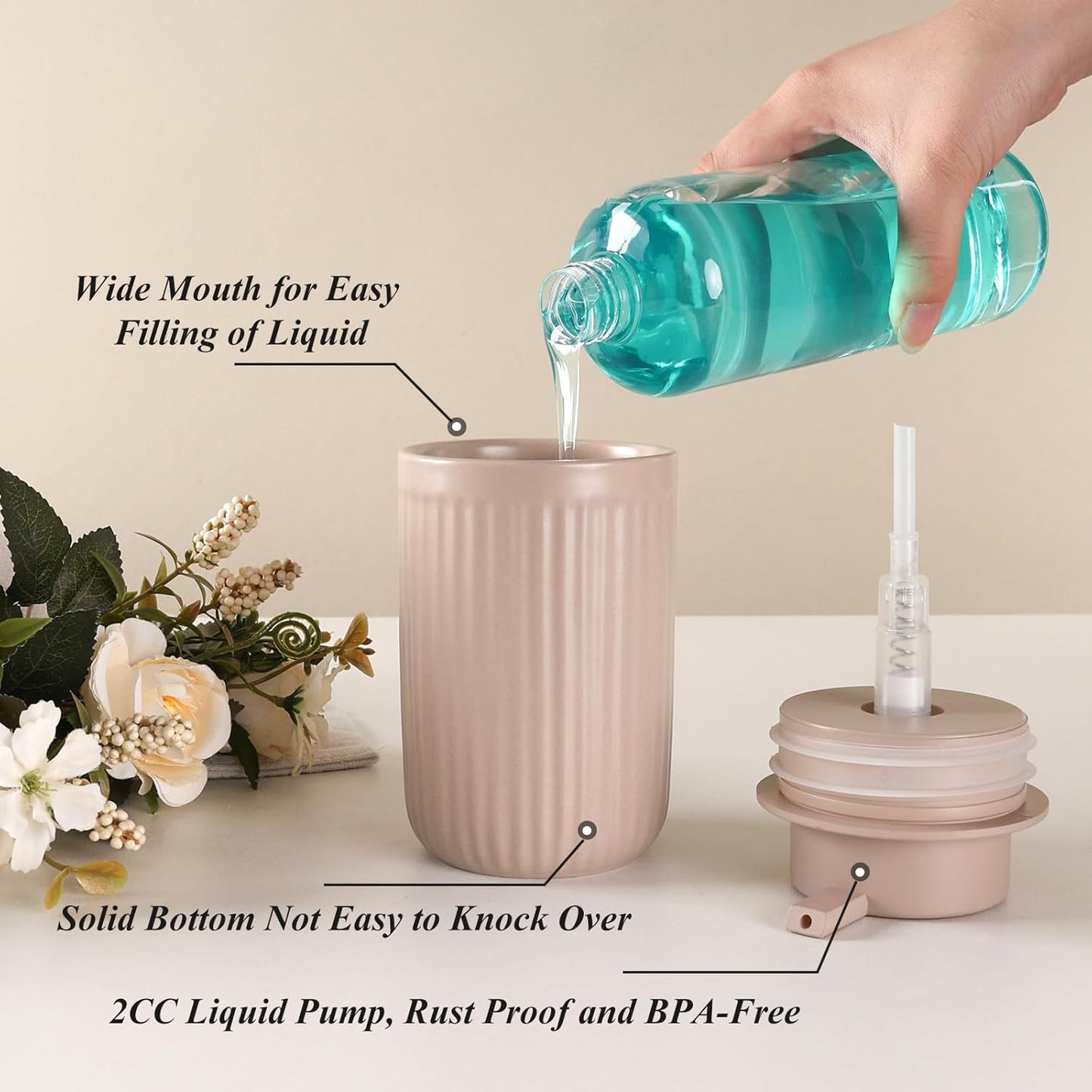BosilunLife Dish Hand Soap Dispenser - Khaki Liquid Pump Soap Dispenser for Bathroom Decro 12oz