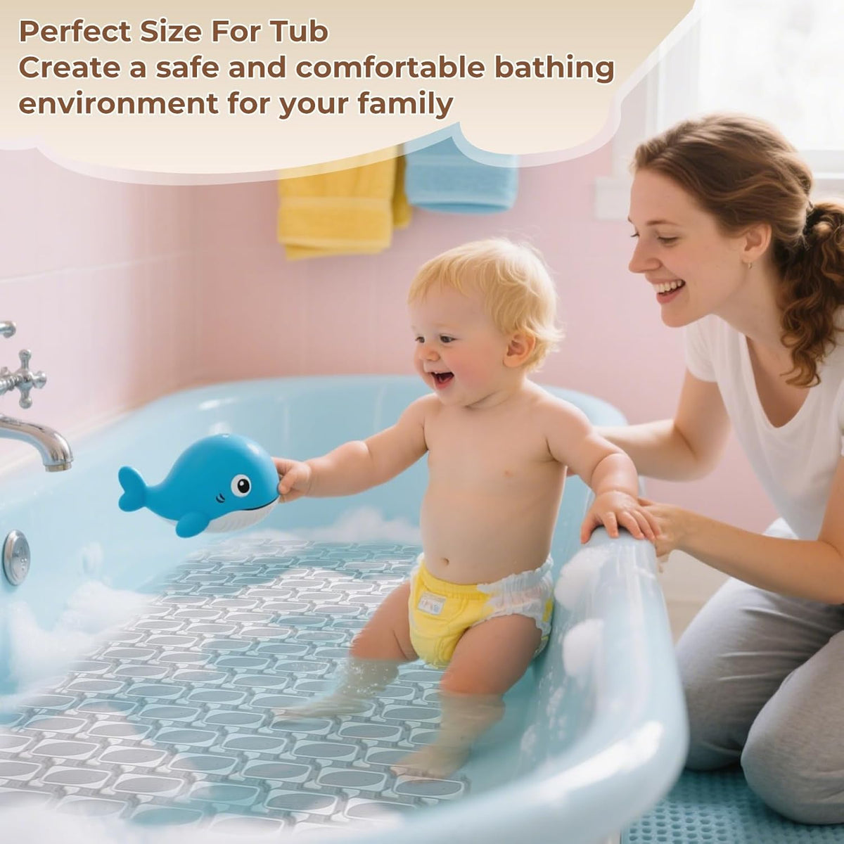 Bathtub Mats Non Slip for Bathroom with Suction Cups and Drain Holes 27.6 * 15.7 Inch Shower Mat