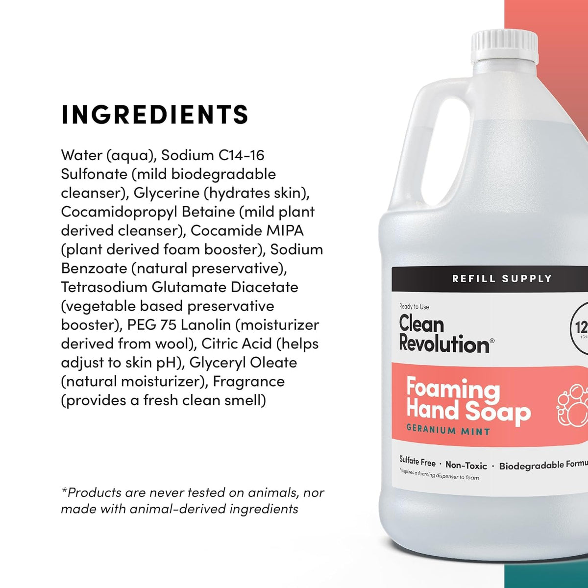 Clean Revolution Foaming Hand Soap Refill Supply Container, Ready to Use Formula, Gluten Free