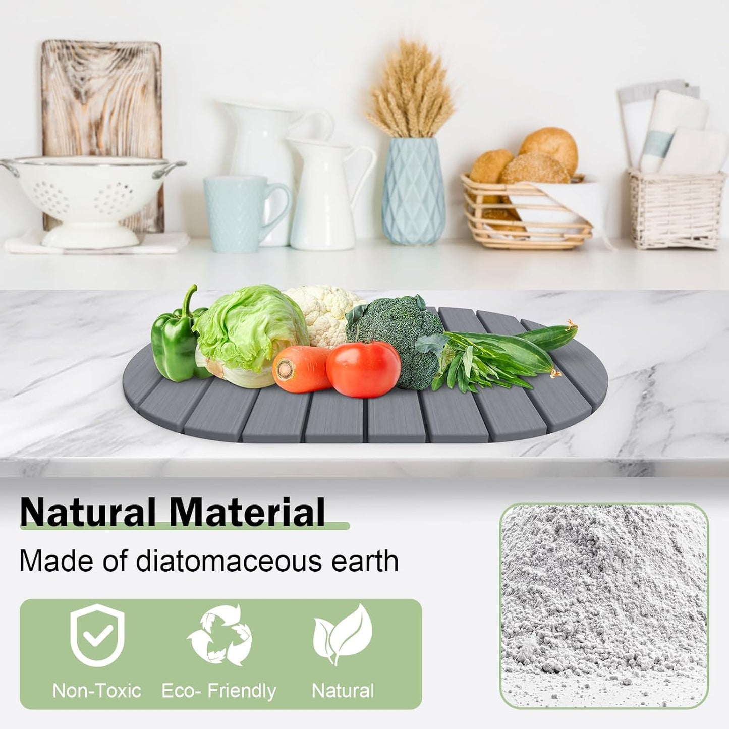 Stone Dish Drying Mat for Kitchen Counter,24"(L)×16"(W) Collapsible Fast-Drying Diatomaceous Earth