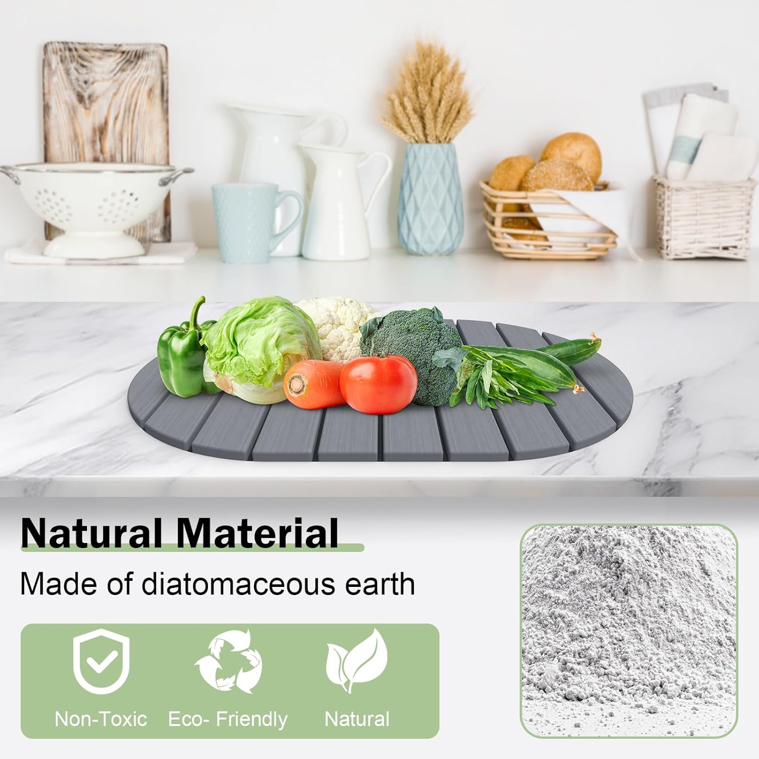 Stone Dish Drying Mat for Kitchen Counter,24"(L)×16"(W) Collapsible Fast-Drying Diatomaceous Earth