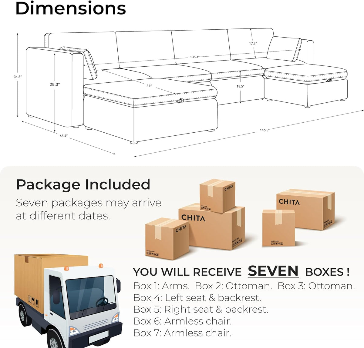 CHITA Oversized Modular Sectional Fabric Sofa Set, Extra Large U Shaped Couch with Reversible