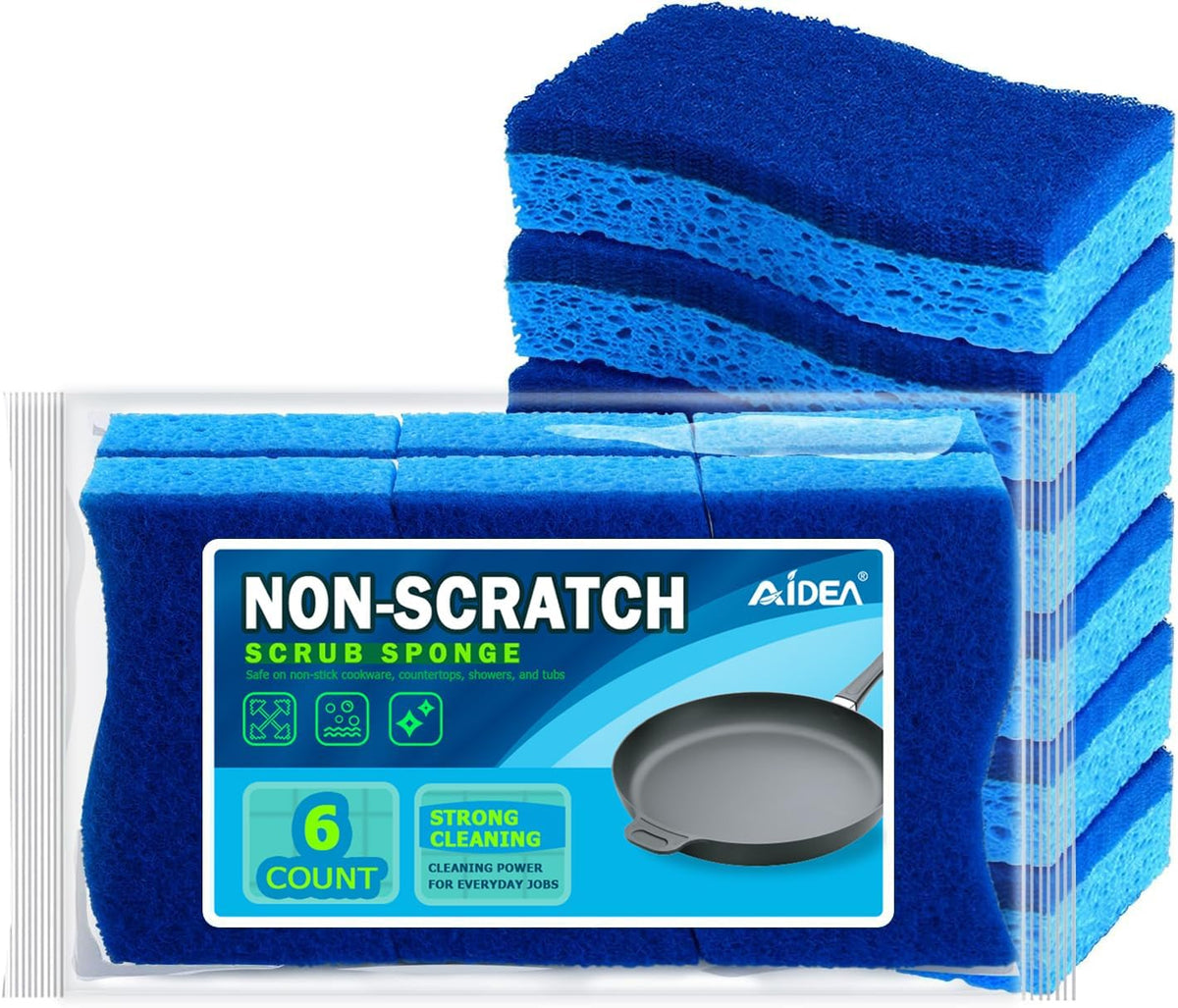 AIDEA Sponges Kitchen, Non Scratch Scrub Sponge, 6Count, Sponges for Non Stick Cookware, Cleaning